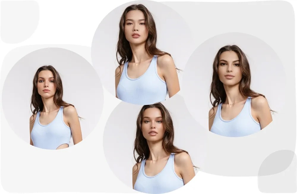 Animation showing AI model face swapping for diversity